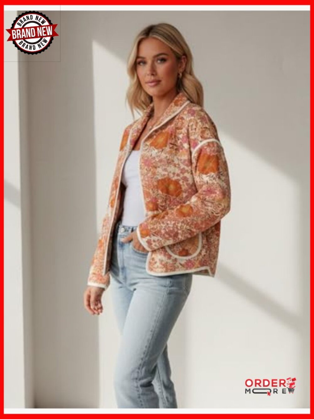 Lightweight Cropped Puffer Jacket with Floral Print - Picture 3 of 7